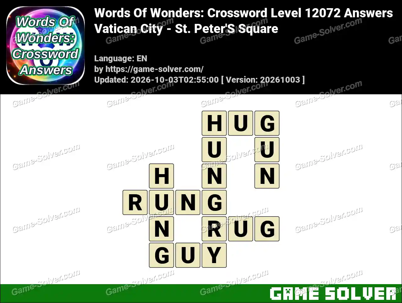 Words Of Wonders: Crossword Level 12072 Answers – Vatican City – St. Peter’S Square